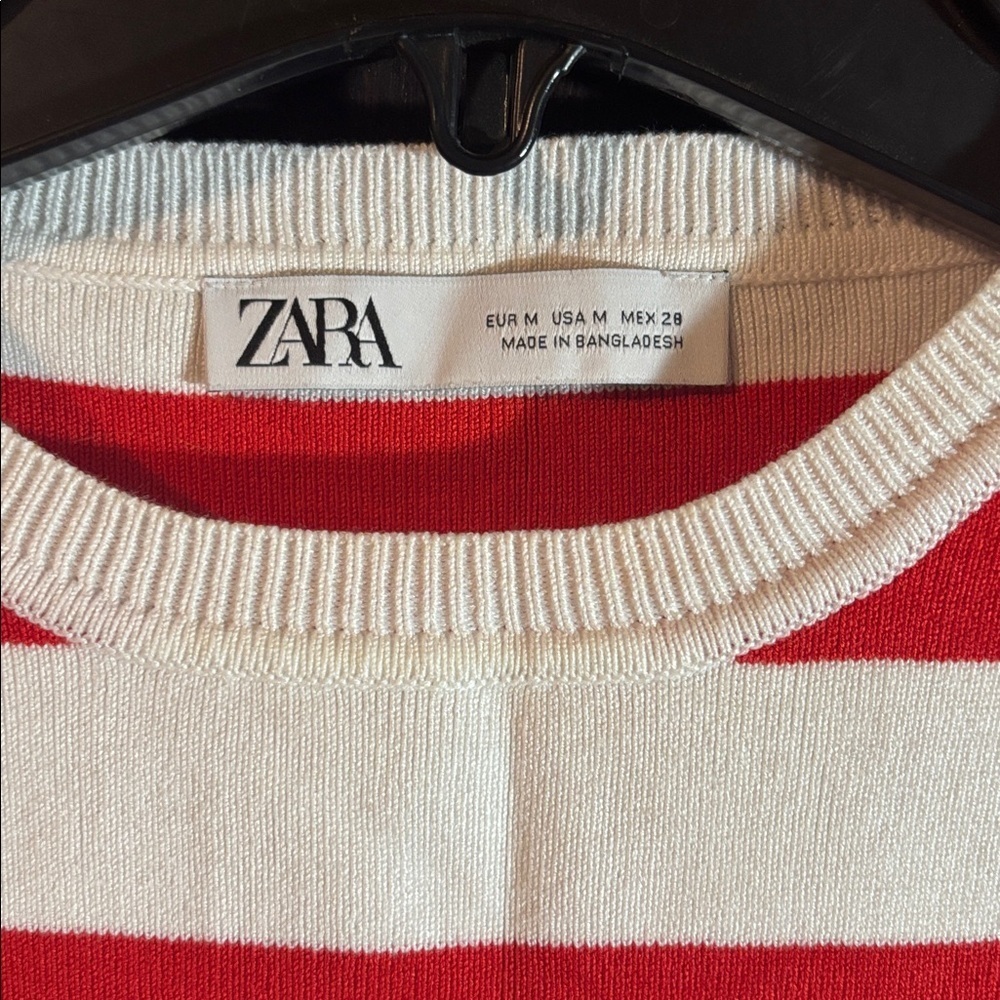 ZARA Red and white stripe cropped knit top - Picture 4 of 5